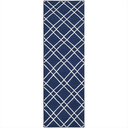 Safavieh 2 ft. - 6 in. x 8 ft. Runner- Contemporary Dhurries Navy And Ivory Flatweave Rug DHU638D-28